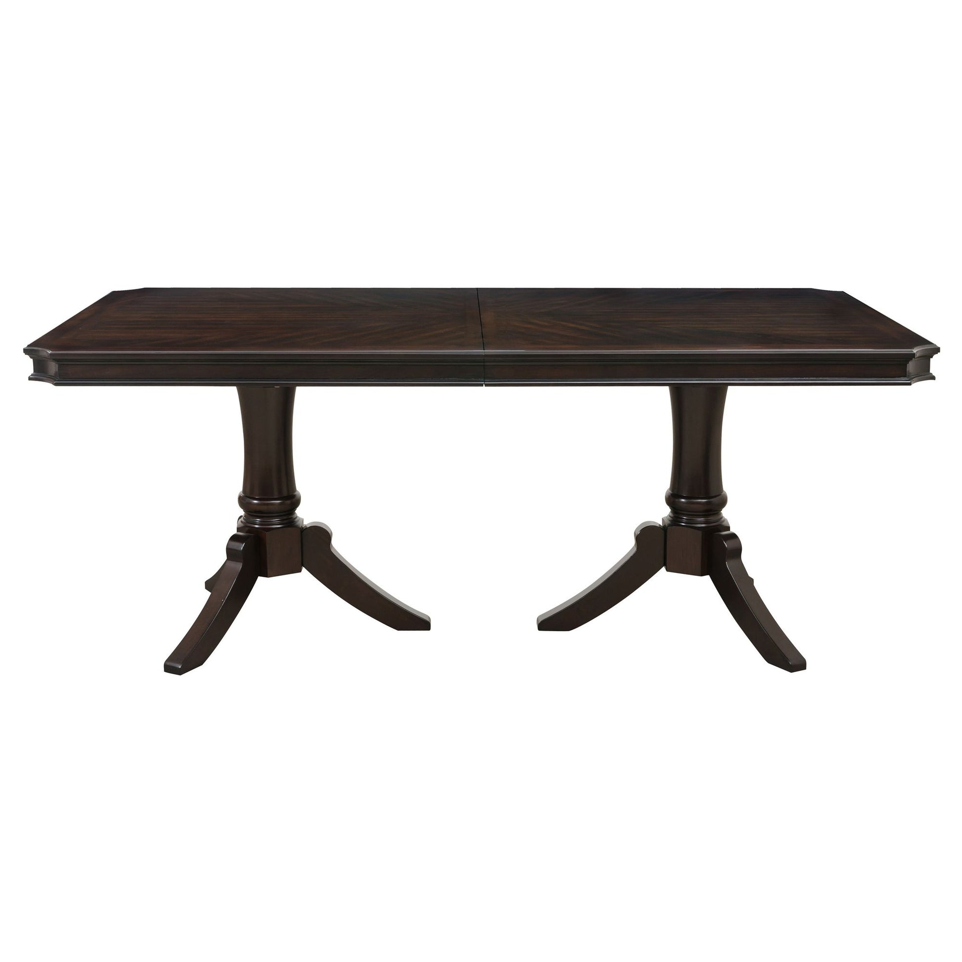 Double Pedestal Base Dark Cherry Finish 1pc Dining Table with Extension Leaf Wooden Furniture 96-inch Table image 2