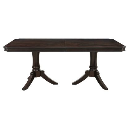 Double Pedestal Base Dark Cherry Finish 1pc Dining Table with Extension Leaf Wooden Furniture 96-inch Table image 2