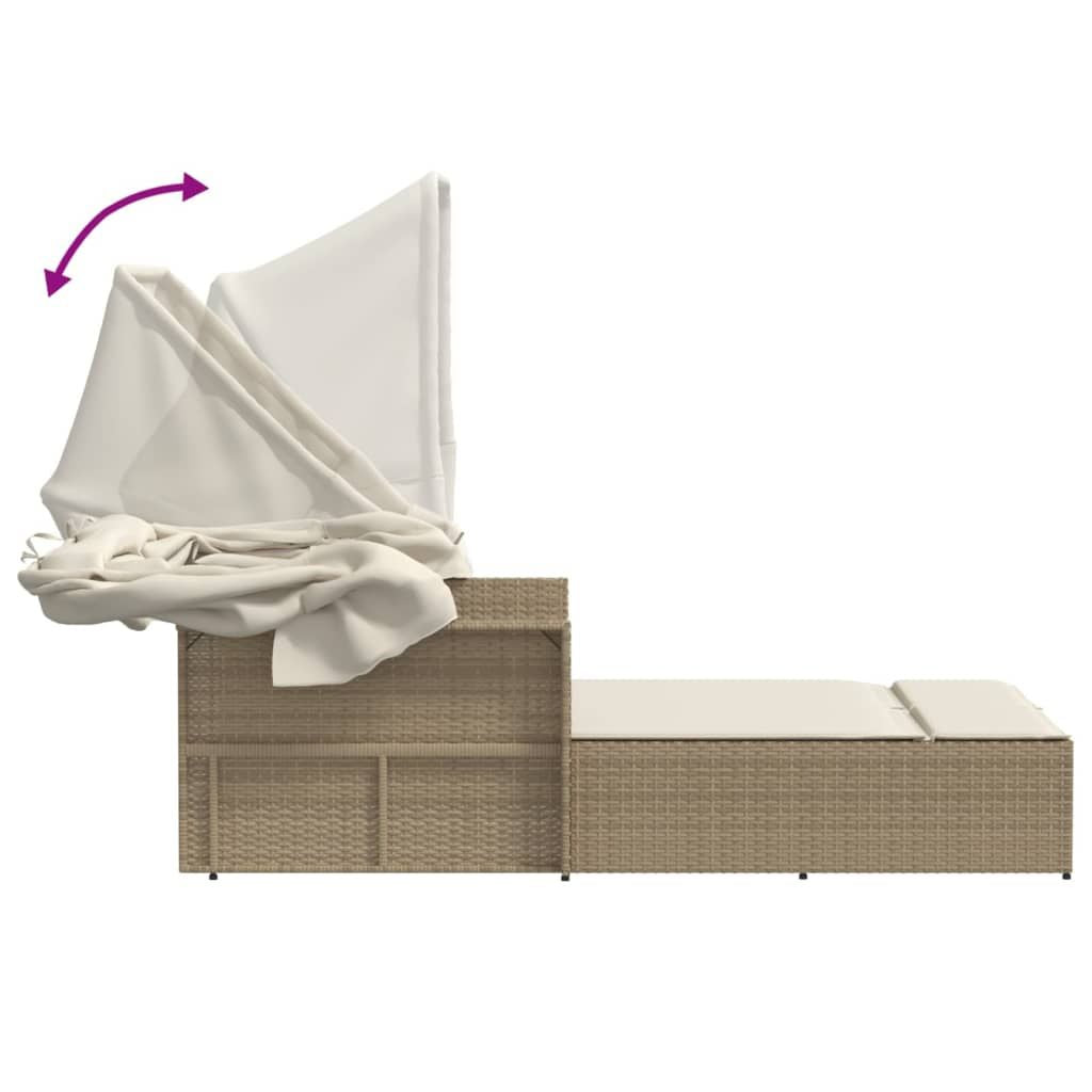 Double Sun Lounger with Canopy and Cushions Beige Poly Rattan image 9