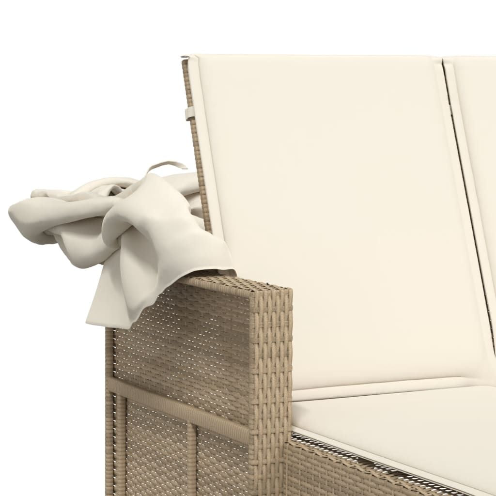 Double Sun Lounger with Canopy and Cushions Beige Poly Rattan image 10