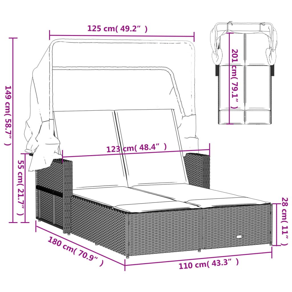 Double Sun Lounger with Canopy and Cushions Beige Poly Rattan image 12
