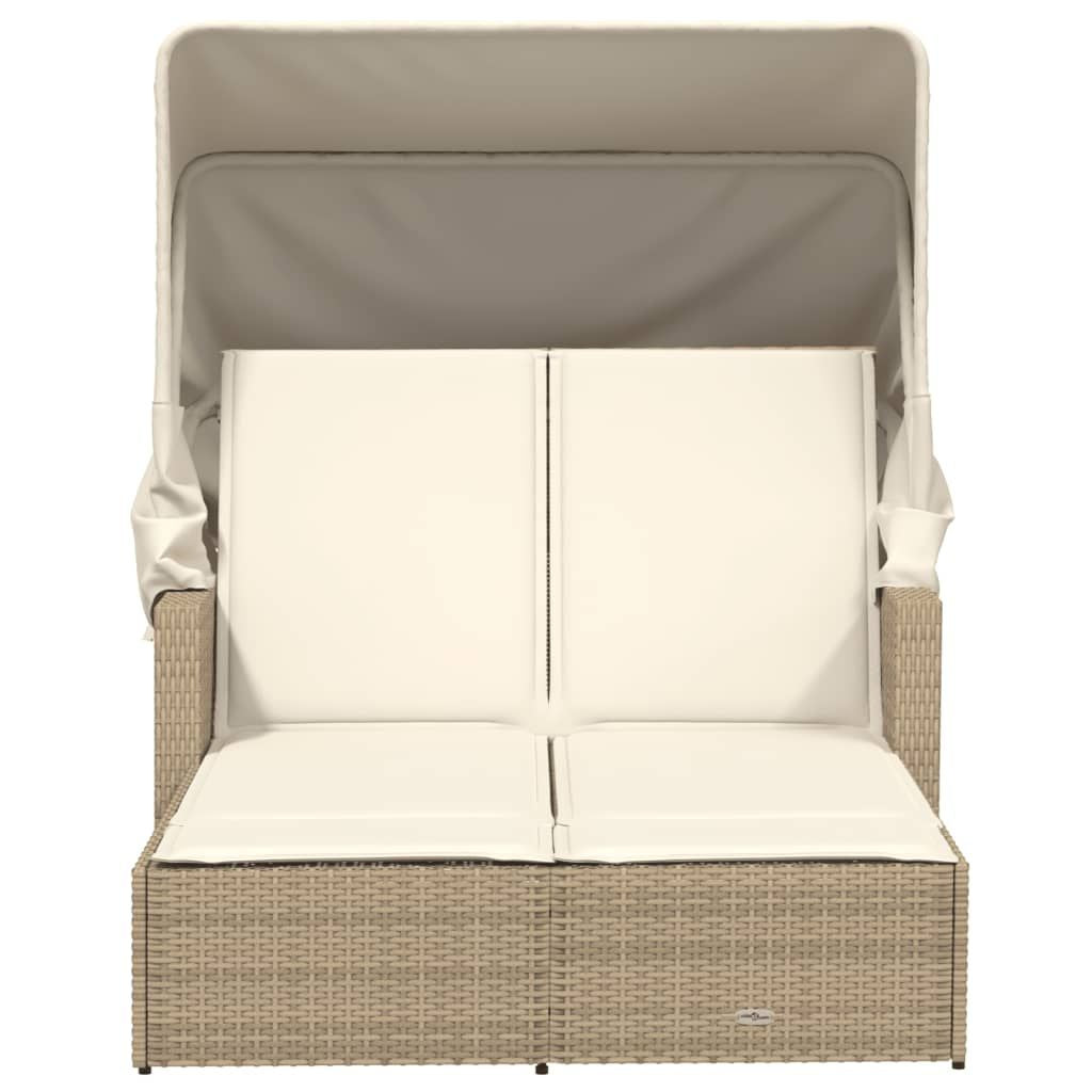 Double Sun Lounger with Canopy and Cushions Beige Poly Rattan image 4