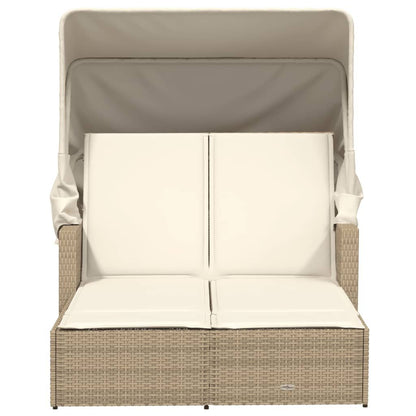Double Sun Lounger with Canopy and Cushions Beige Poly Rattan image 4