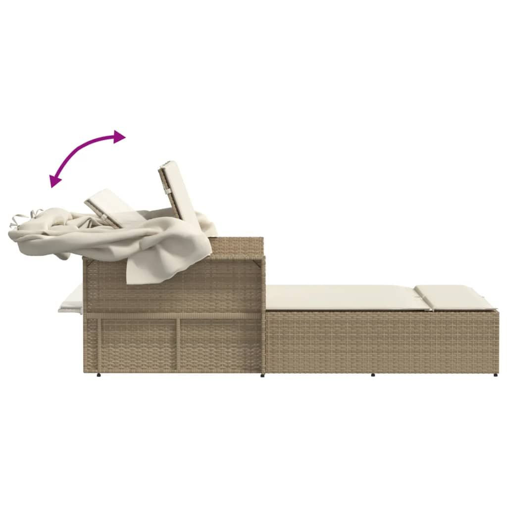 Double Sun Lounger with Canopy and Cushions Beige Poly Rattan image 8