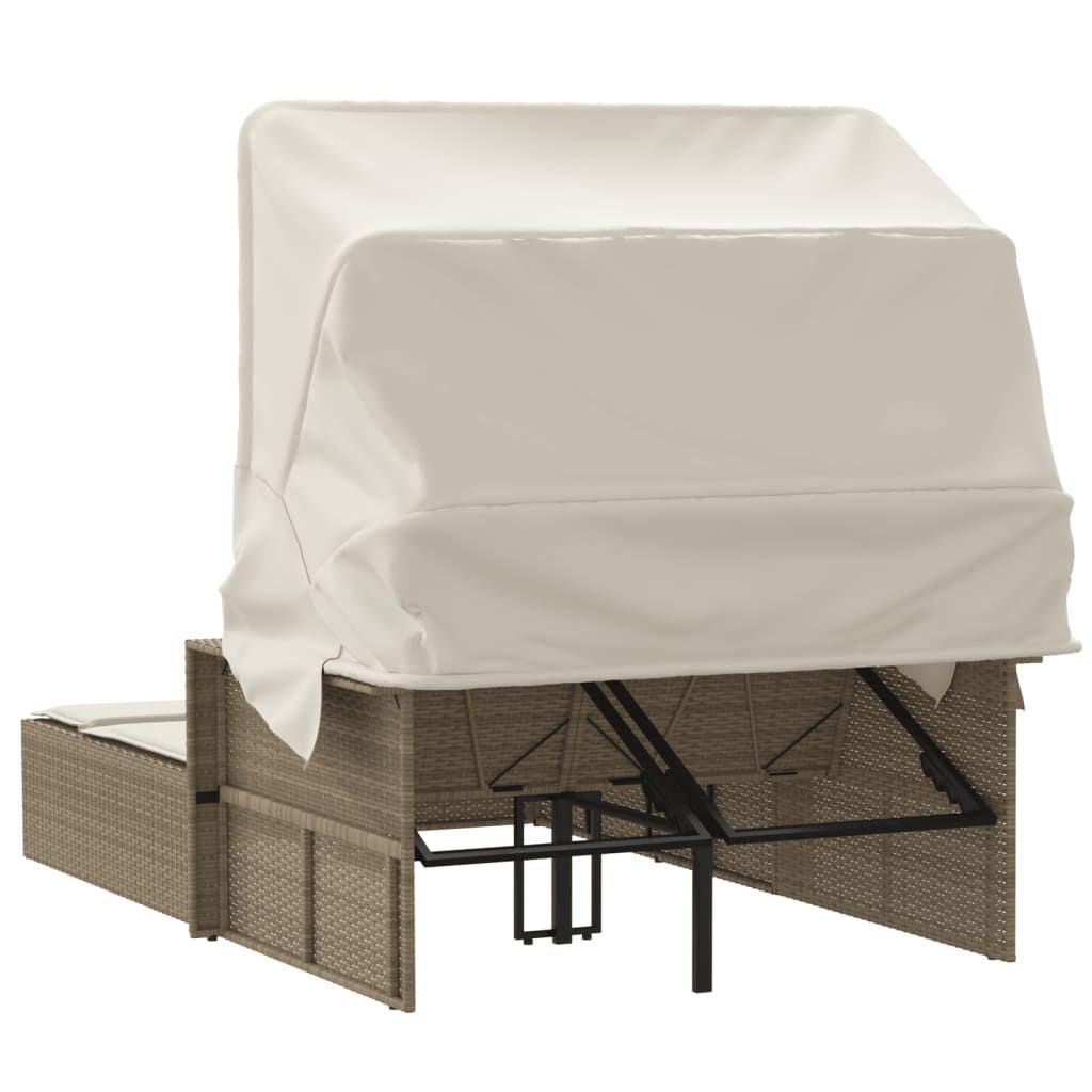 Double Sun Lounger with Canopy and Cushions Beige Poly Rattan image 6