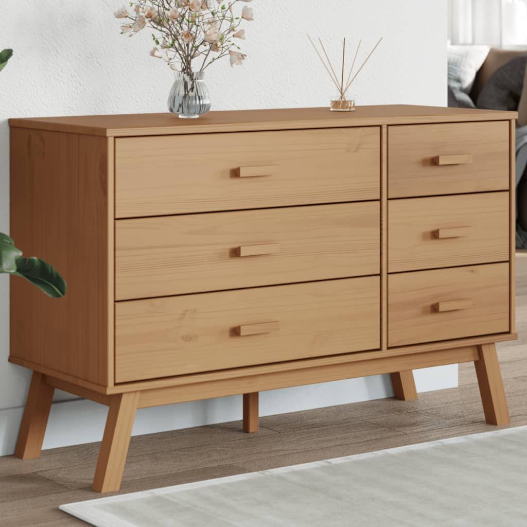 Drawer Cabinet OLDEN Brown Solid Wood Pine image 1