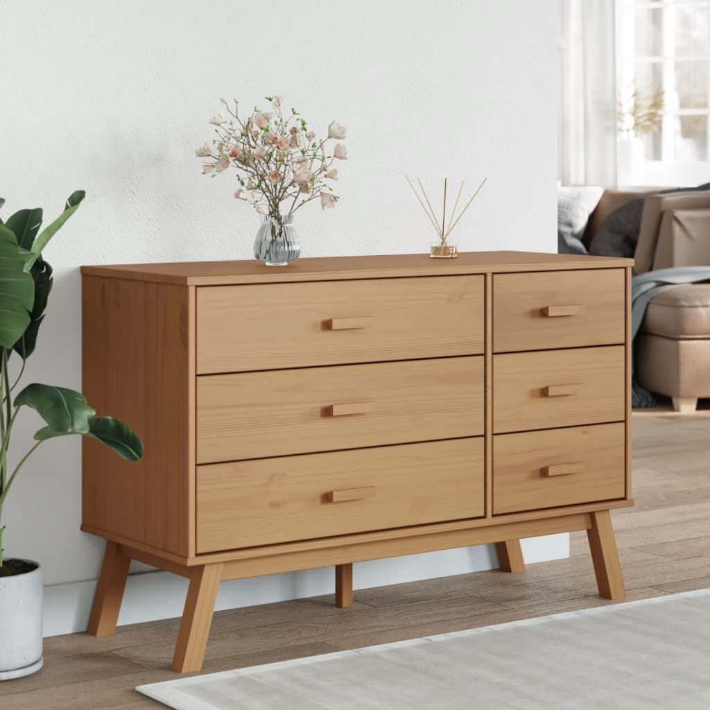 Drawer Cabinet OLDEN Brown Solid Wood Pine image 3
