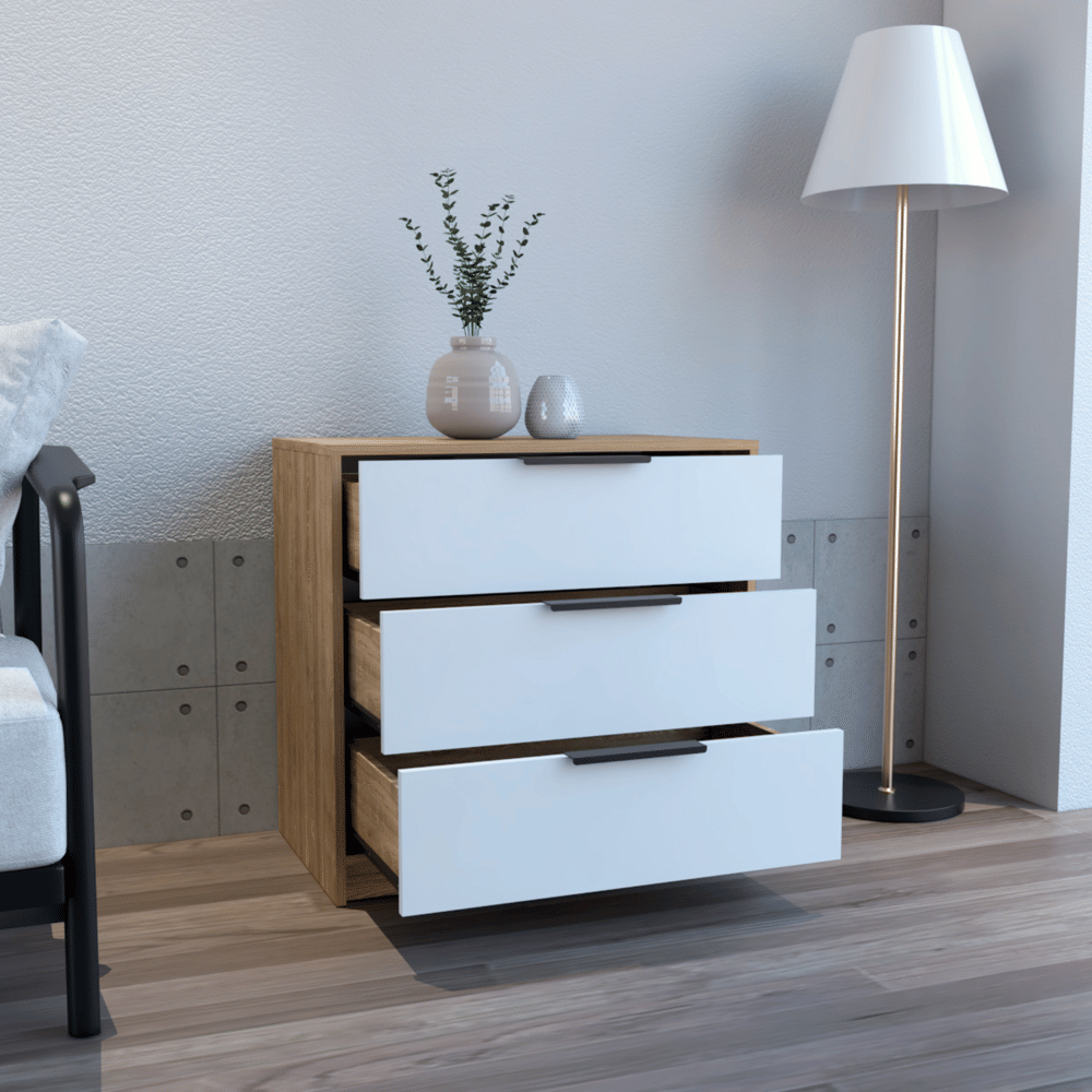 Dresser 27"H, 3 Drawers Dresser, Superior Top, White / Light Oak image 4