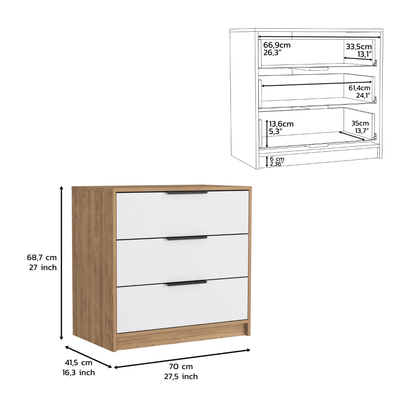 Dresser 27"H, 3 Drawers Dresser, Superior Top, White / Light Oak image 2
