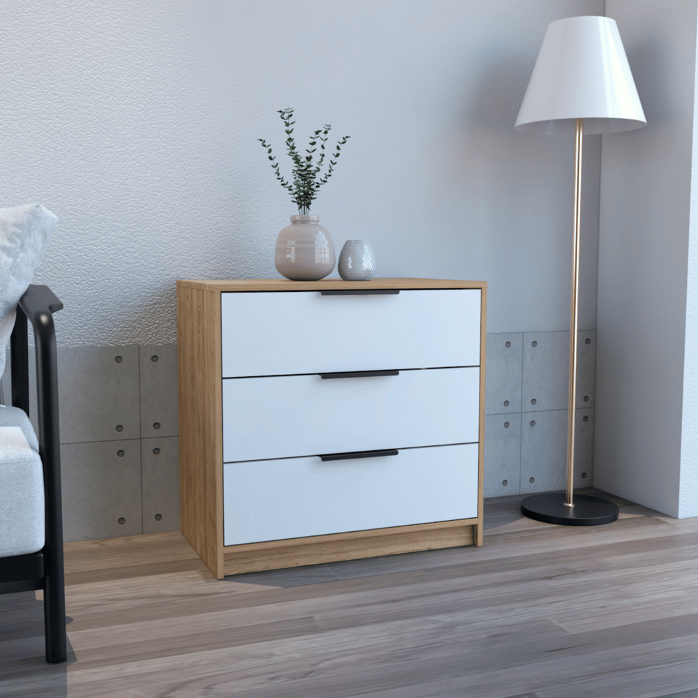 Dresser 27"H, 3 Drawers Dresser, Superior Top, White / Light Oak image 1