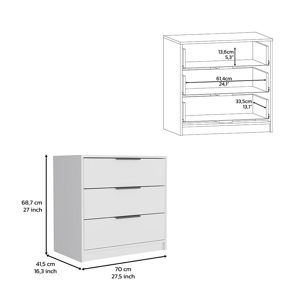 Dresser 27"H, 3 Drawers Dresser, Superior Top, White image 7