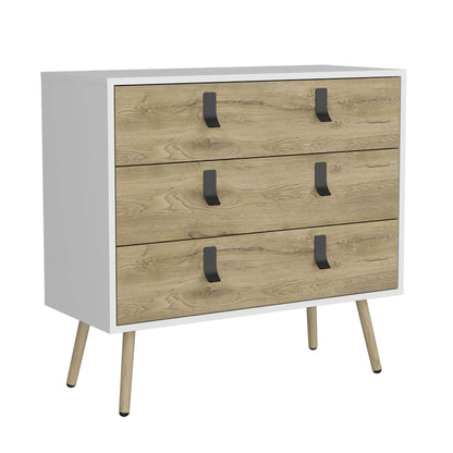 Dresser 29"H, 3 Drawers Dresser with Handles and Wooden Legs, White / Macadamia image 2