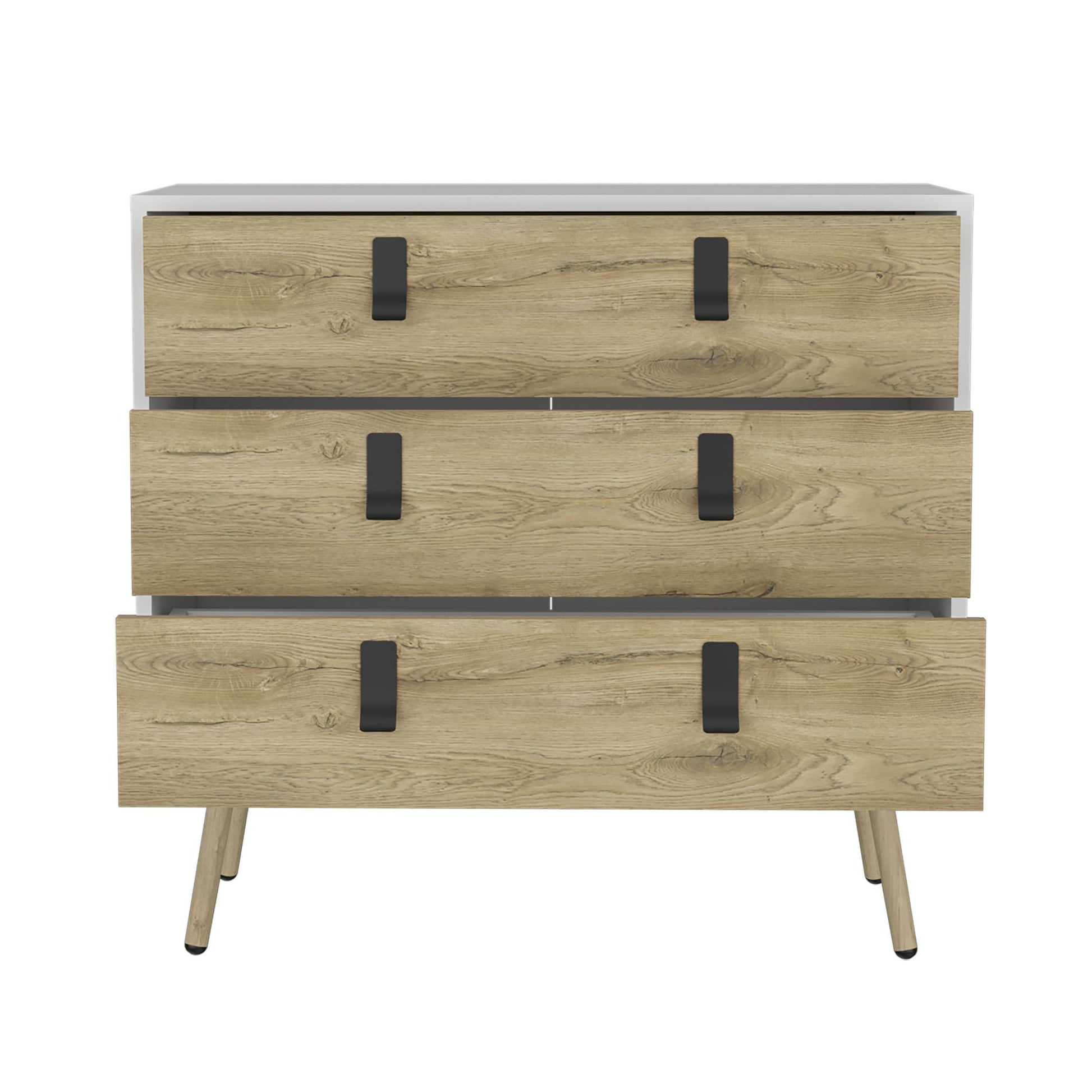 Dresser 29"H, 3 Drawers Dresser with Handles and Wooden Legs, White / Macadamia image 4