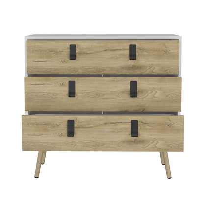 Dresser 29"H, 3 Drawers Dresser with Handles and Wooden Legs, White / Macadamia image 4