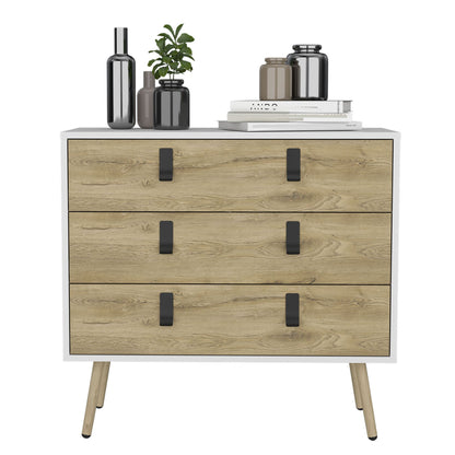 Dresser 29"H, 3 Drawers Dresser with Handles and Wooden Legs, White / Macadamia image 5