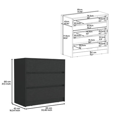 Dresser 31"H, 3 Drawers, Chest of Drawers, Black image 7