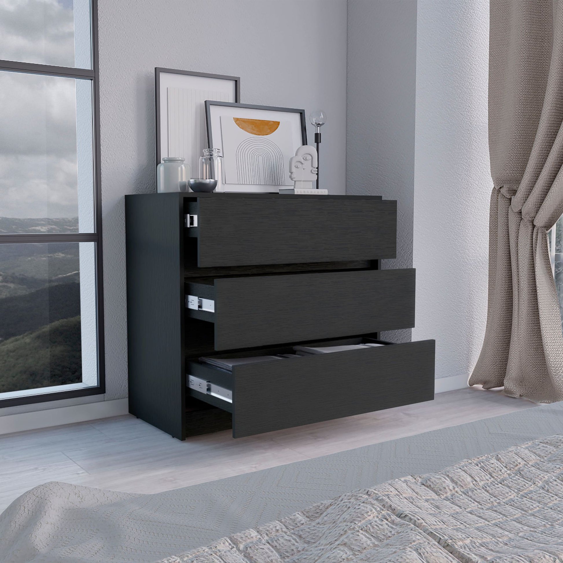Dresser 31"H, 3 Drawers, Chest of Drawers, Black image 2