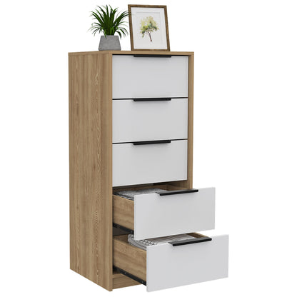 Dresser 42"H, 5 Drawer, Vertical Dresser, White / Light Oak image 4