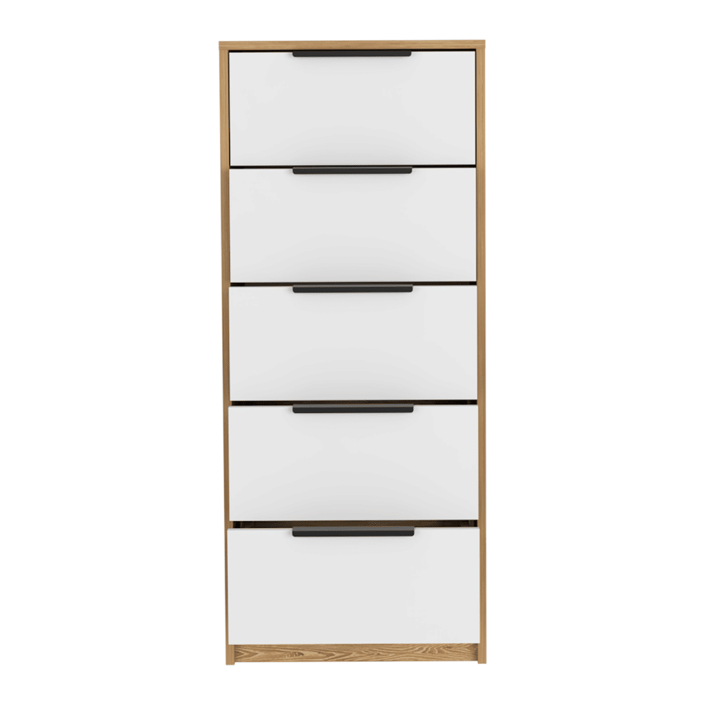 Dresser 42"H, 5 Drawer, Vertical Dresser, White / Light Oak image 3