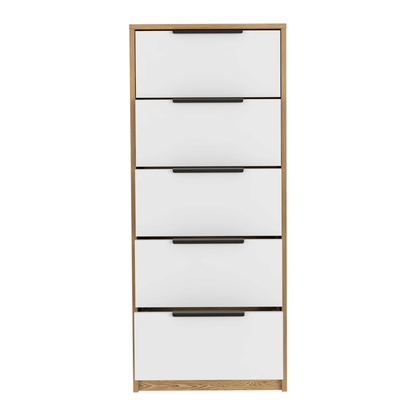 Dresser 42"H, 5 Drawer, Vertical Dresser, White / Light Oak image 3