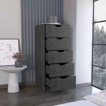 Dresser 42H" 5 Drawers Narrow Dresser, Slim Storage Chest of Drawers, Bedroom, Smokey Oak image 1