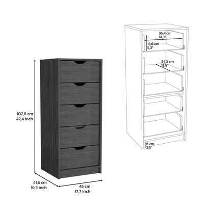 Dresser 42H" 5 Drawers Narrow Dresser, Slim Storage Chest of Drawers, Bedroom, Smokey Oak image 7