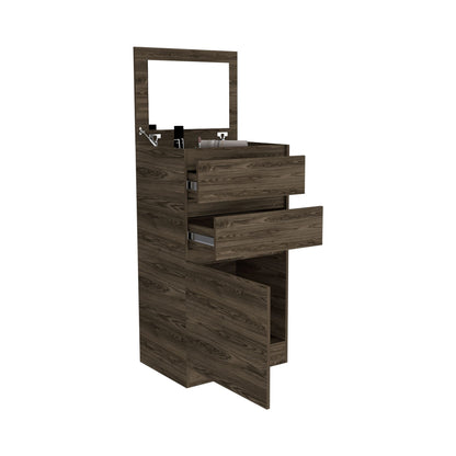 Dresser 43"H, Jewelry Box, Mirror, Single Door Cabinet, Two Drawers, Dark Walnut image 7