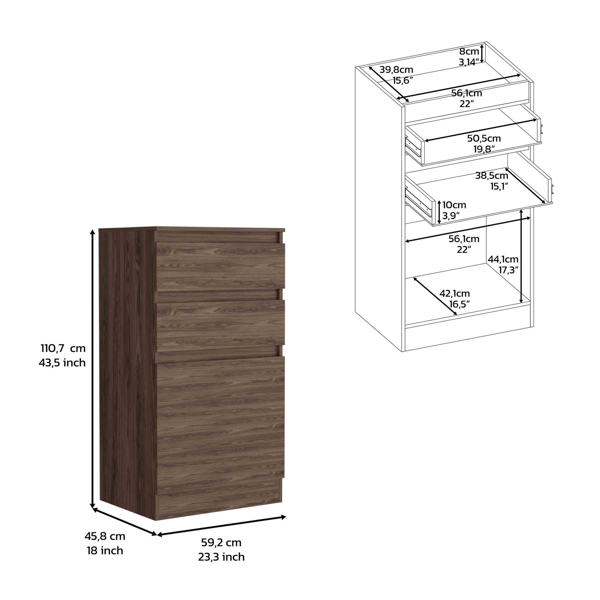 Dresser 43"H, Jewelry Box, Mirror, Single Door Cabinet, Two Drawers, Dark Walnut image 5