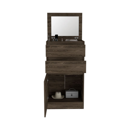 Dresser 43"H, Jewelry Box, Mirror, Single Door Cabinet, Two Drawers, Dark Walnut image 8