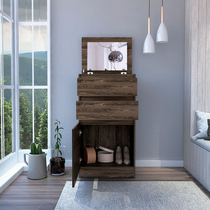 Dresser 43"H, Jewelry Box, Mirror, Single Door Cabinet, Two Drawers, Dark Walnut image 2