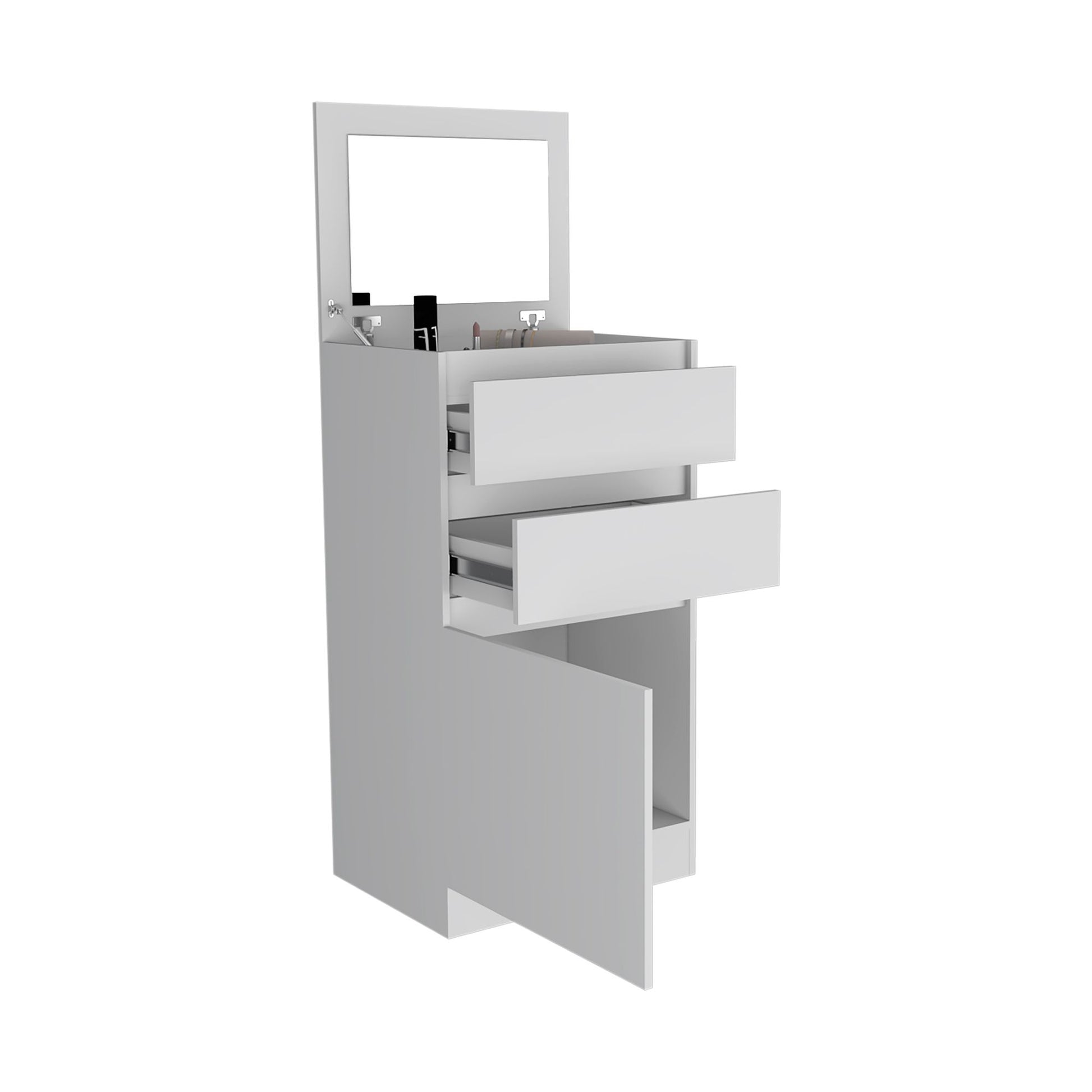 Dresser 43"H, Jewelry Box, Mirror, Single Door Cabinet, Two Drawers, White image 6