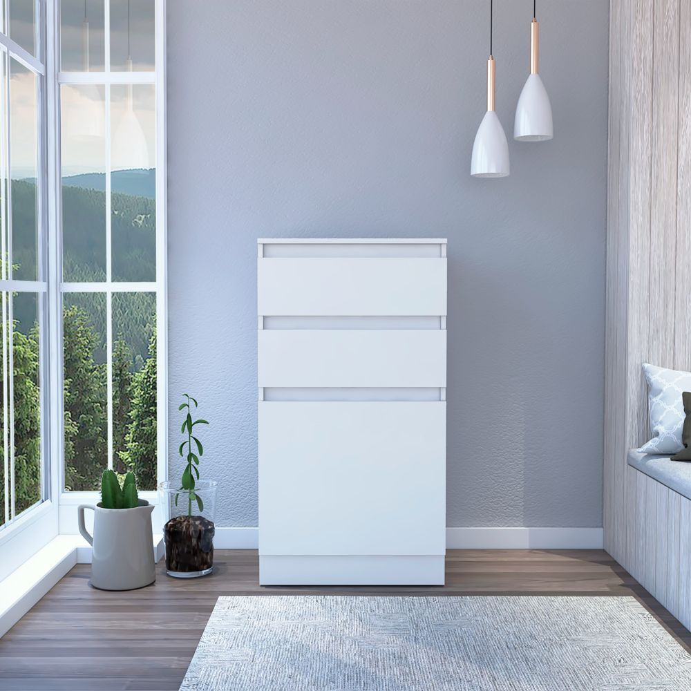 Dresser 43"H, Jewelry Box, Mirror, Single Door Cabinet, Two Drawers, White image 1