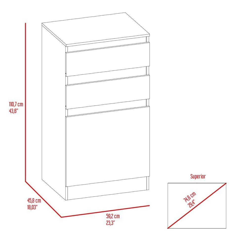 Dresser 43"H, Jewelry Box, Mirror, Single Door Cabinet, Two Drawers, White image 10