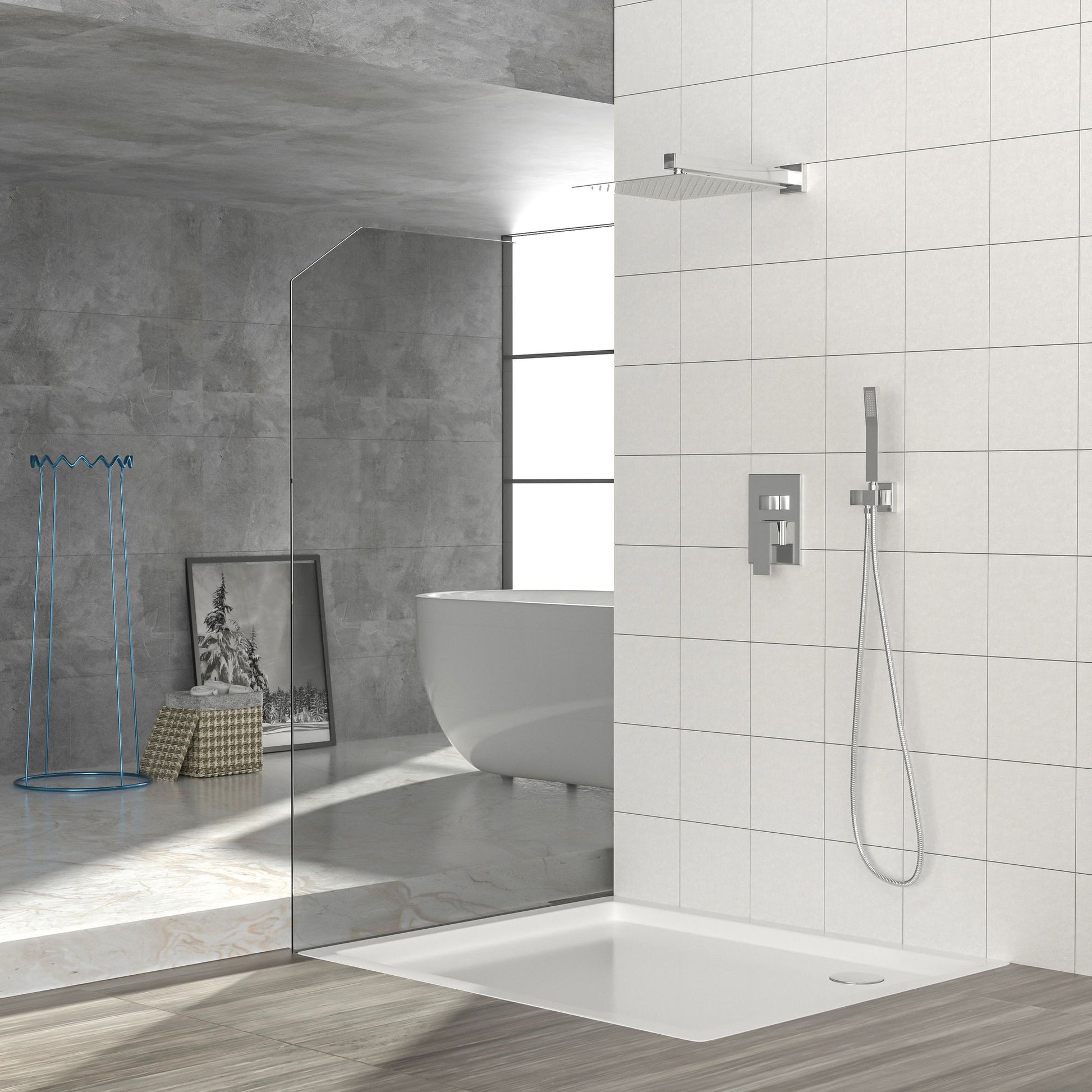 Dual Shower Head - 12 Inch Wall Mounted Square Shower System with Rough-in Valve,Chrome image 3
