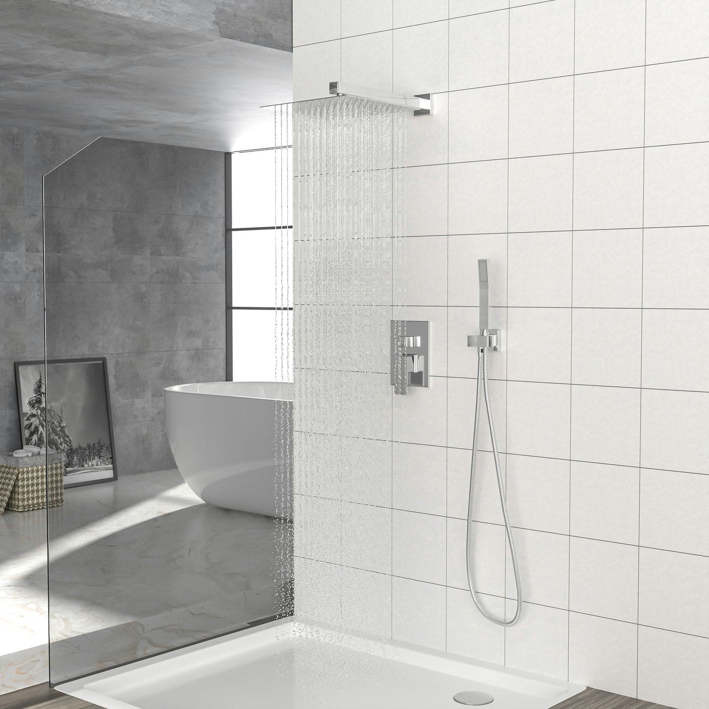 Dual Shower Head - 12 Inch Wall Mounted Square Shower System with Rough-in Valve,Chrome image 4