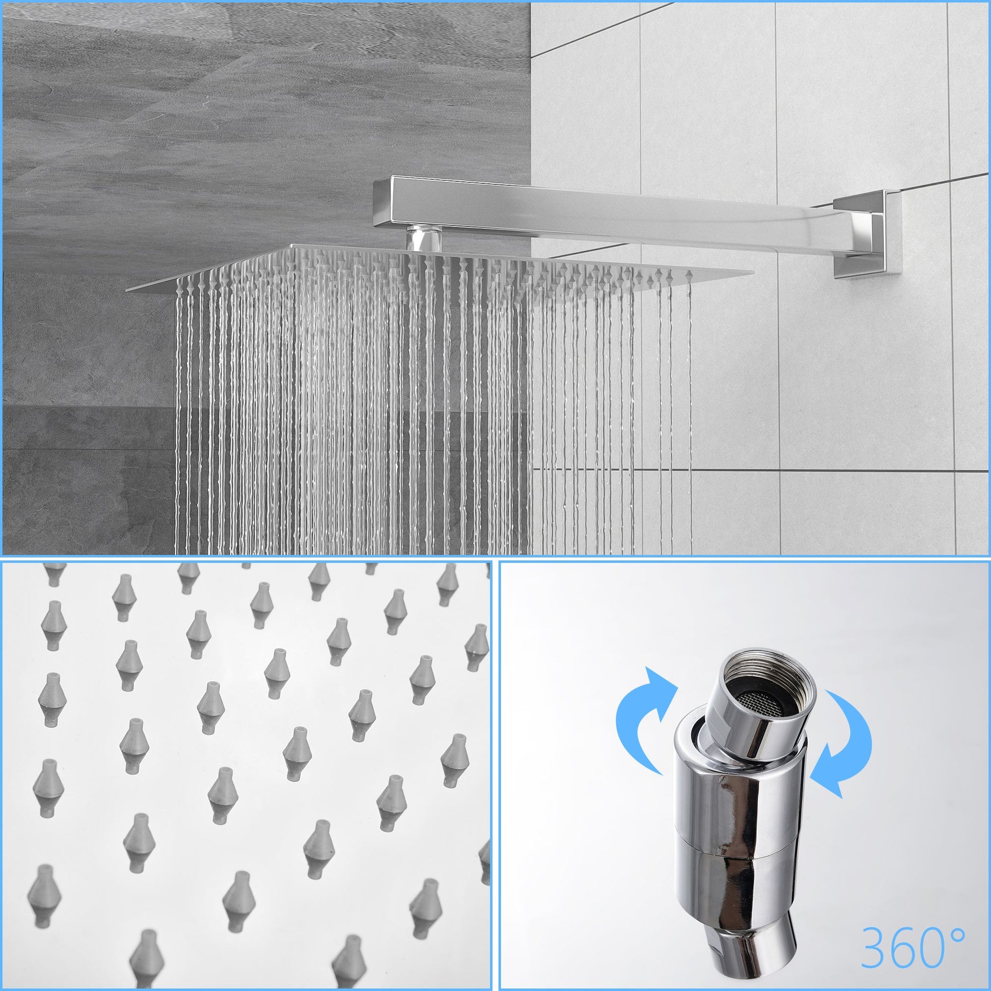 Dual Shower Head - 12 Inch Wall Mounted Square Shower System with Rough-in Valve,Chrome image 5