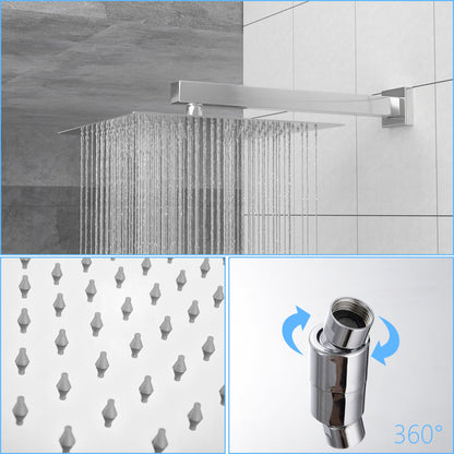 Dual Shower Head - 12 Inch Wall Mounted Square Shower System with Rough-in Valve,Chrome image 5