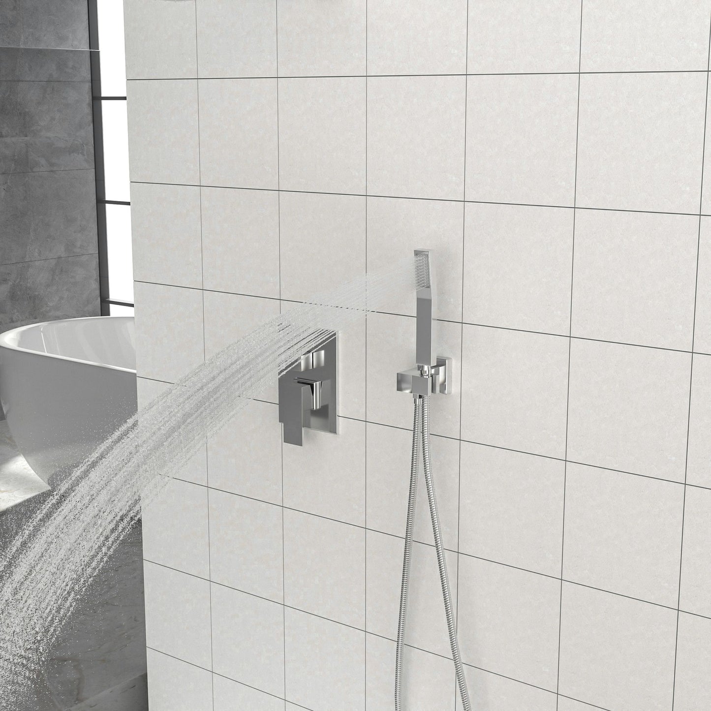 Dual Shower Head - 12 Inch Wall Mounted Square Shower System with Rough-in Valve,Chrome image 2