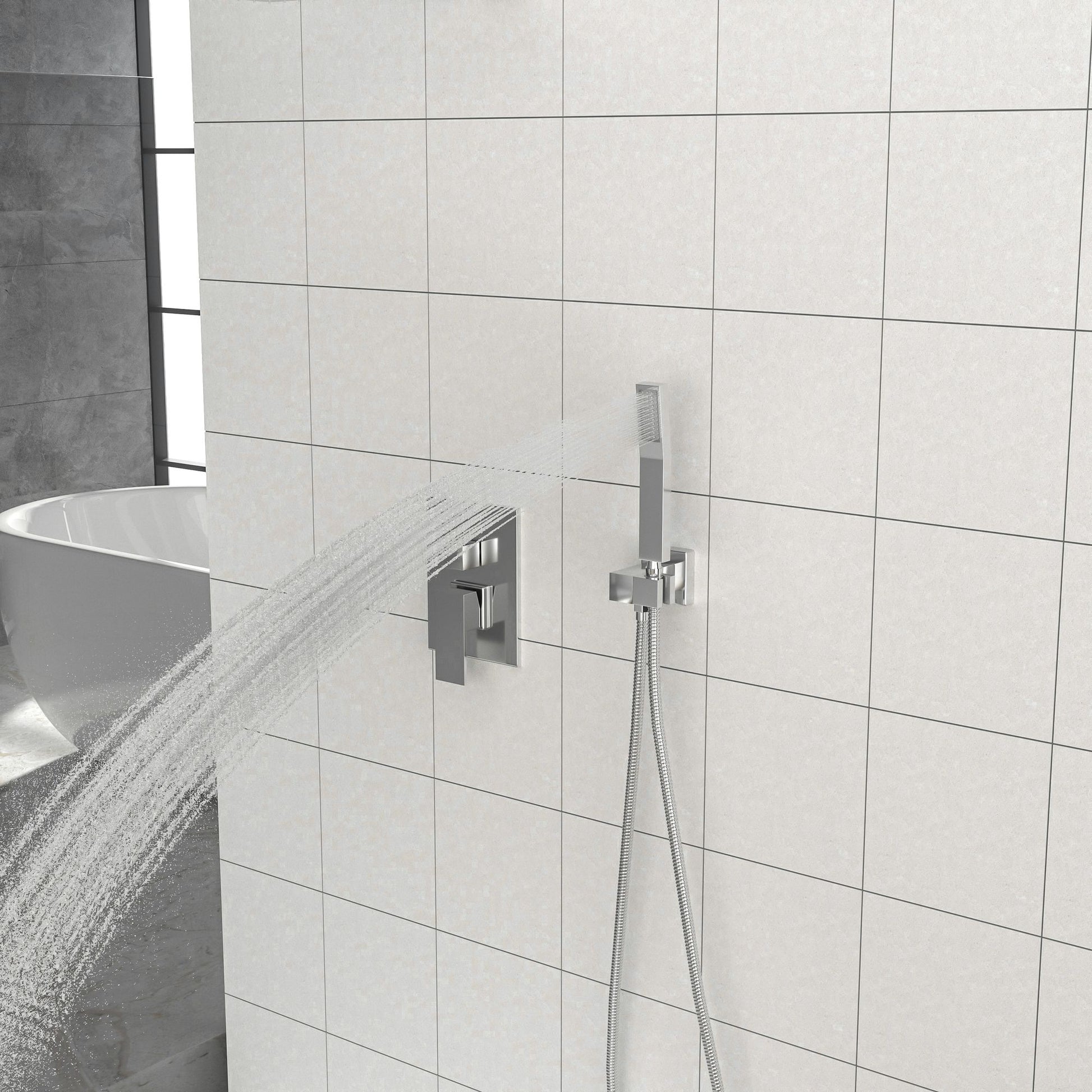 Dual Shower Head - 12 Inch Wall Mounted Square Shower System with Rough-in Valve,Chrome image 2