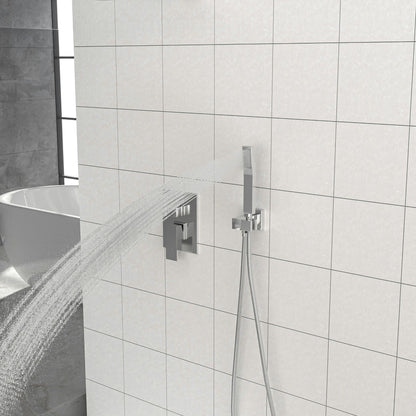 Dual Shower Head - 12 Inch Wall Mounted Square Shower System with Rough-in Valve,Chrome image 2