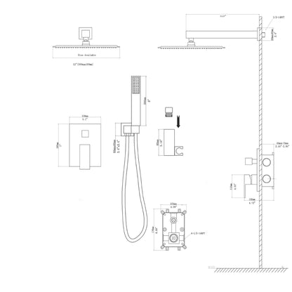 Dual Shower Head - 12 Inch Wall Mounted Square Shower System with Rough-in Valve,Chrome image 9