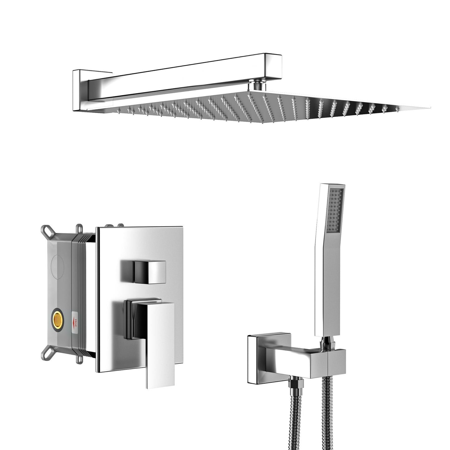 Dual Shower Head - 12 Inch Wall Mounted Square Shower System with Rough-in Valve,Chrome image 1