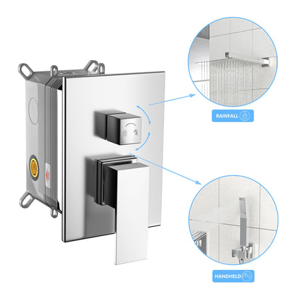 Dual Shower Head - 12 Inch Wall Mounted Square Shower System with Rough-in Valve,Chrome image 8