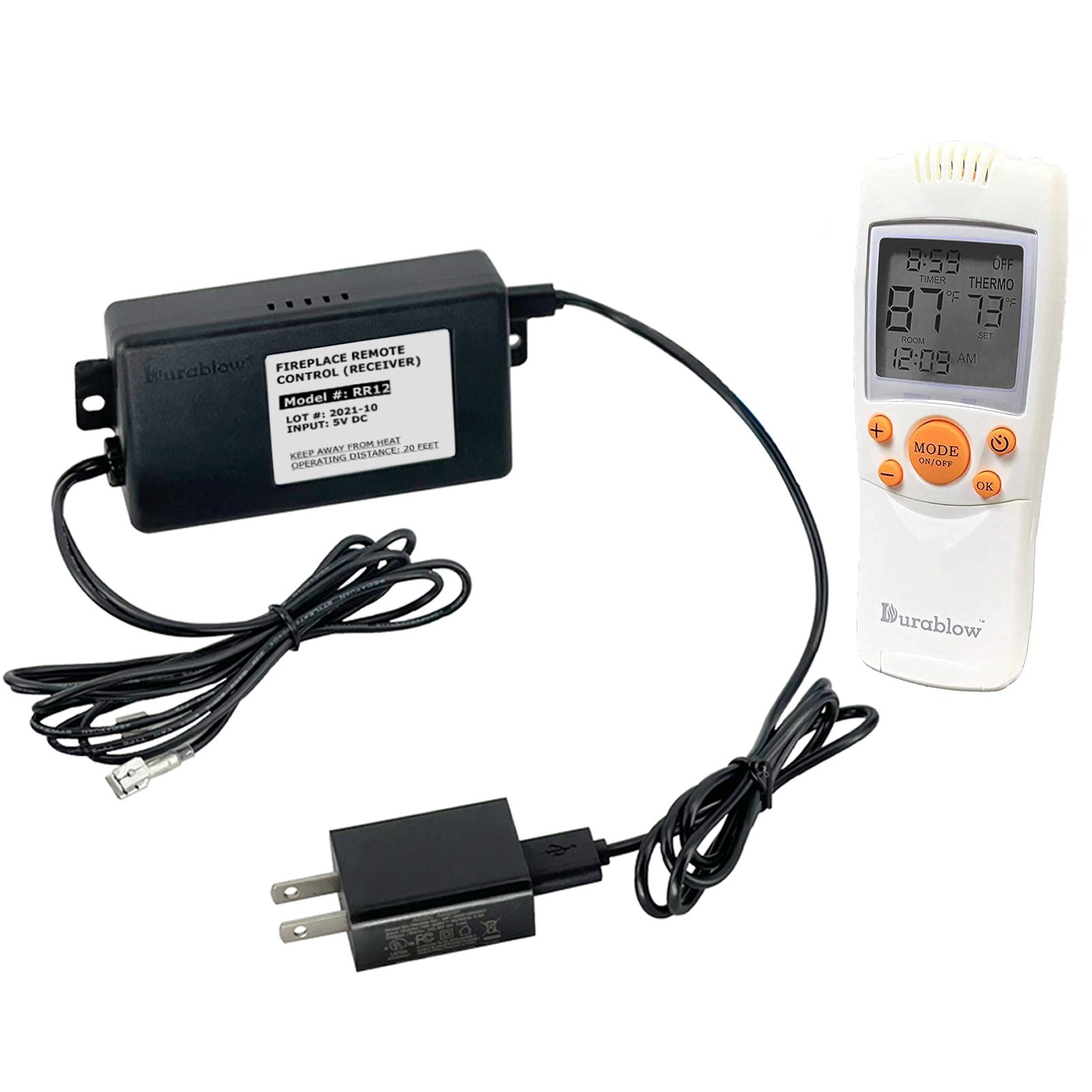 Durablow TR2003 Gas Fire Fireplace On/Off Remote Control Kit + Thermostat + Timer with LCD Screen for Millivolt Valve, I image 1