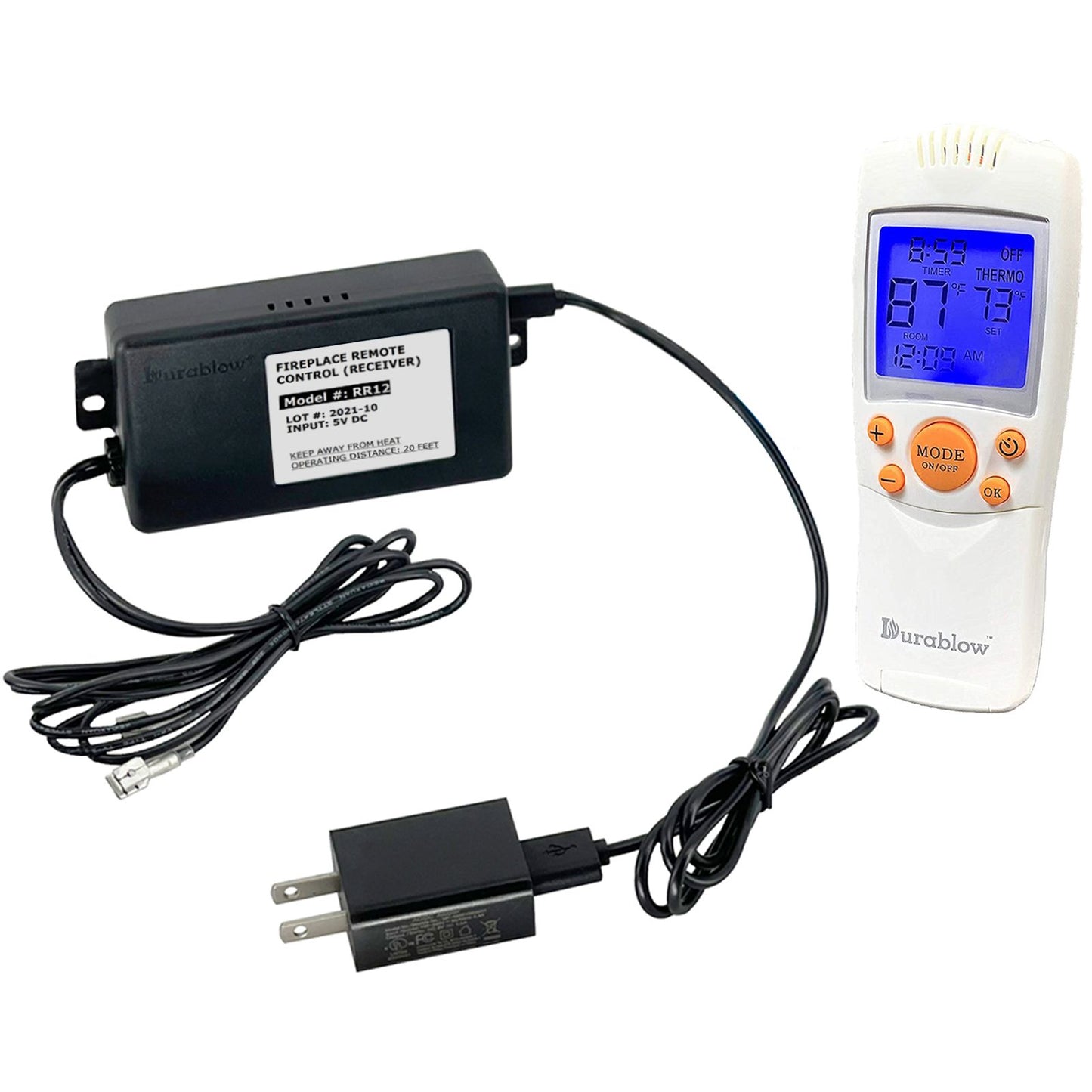 Durablow TR2004 Gas Fire Fireplace On/Off Remote Control Kit + Thermostat + Timer + Backlit Transmitter for Millivolt Va image 1