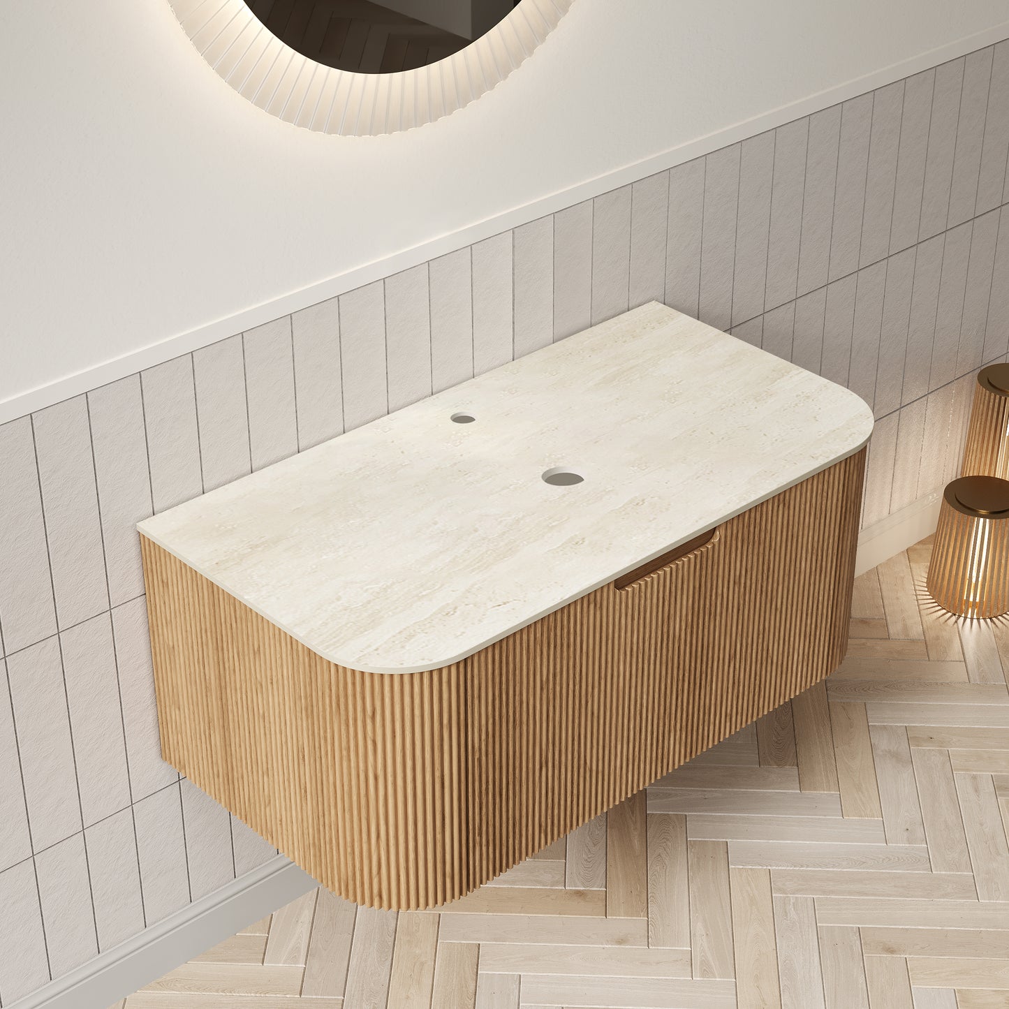 DINA 36'' Wall Mounted Plywood Cabinet with 1 Drawer, Roman travertine Sintered Stone Countertop, NO Basin, NO Faucet and Drain, Natural Woodgrain Color image 2