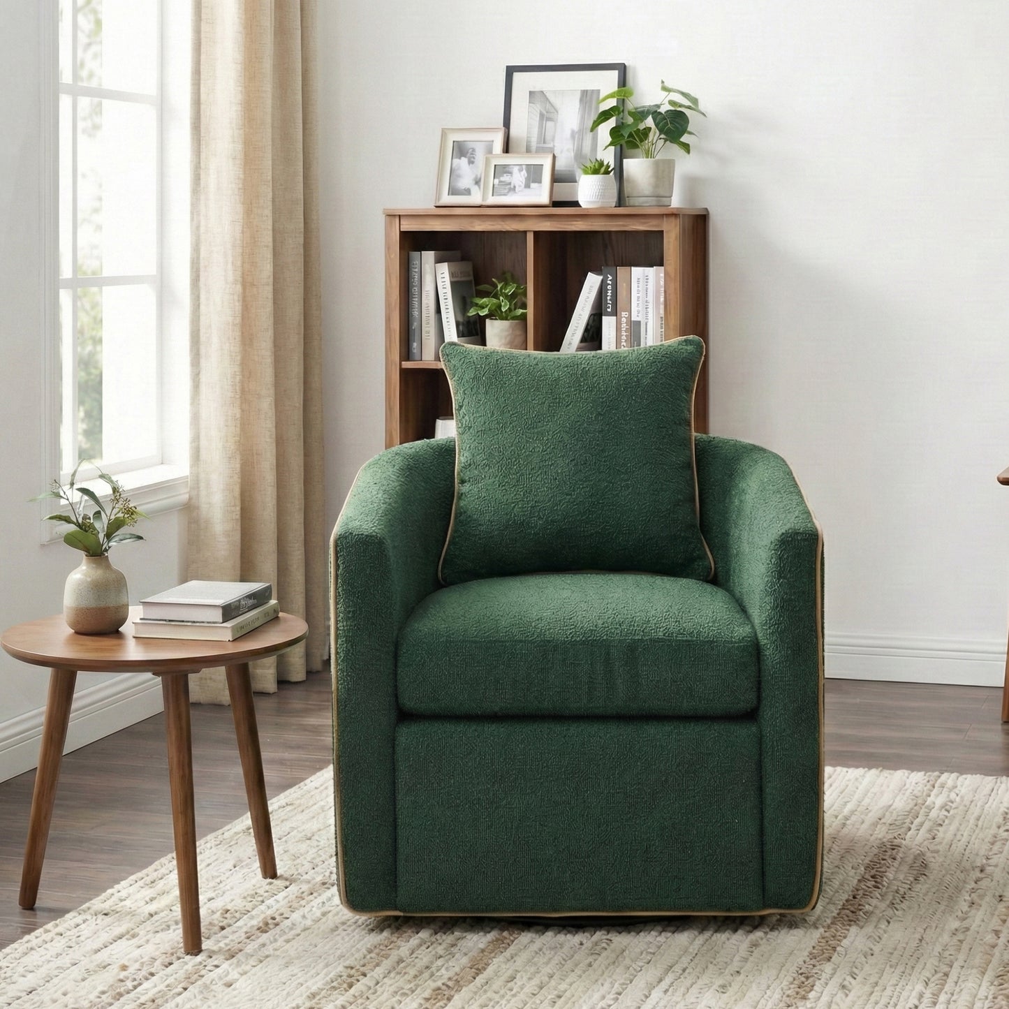 Swivel Accent Chair Upholstered Club Chair Barrel Sofa Chair for Living Room, Reading Corner, and Small Spaces, Green image 8