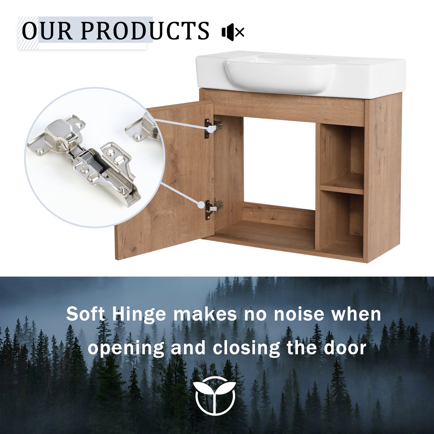 24'' Wall-Mounted Bathroom Vanity with White Ceramic Sink & Soft-Close Door, KD-Packing image 6