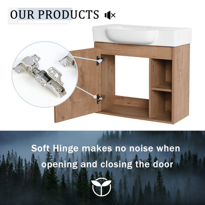 24'' Wall-Mounted Bathroom Vanity with White Ceramic Sink & Soft-Close Door, KD-Packing image 6