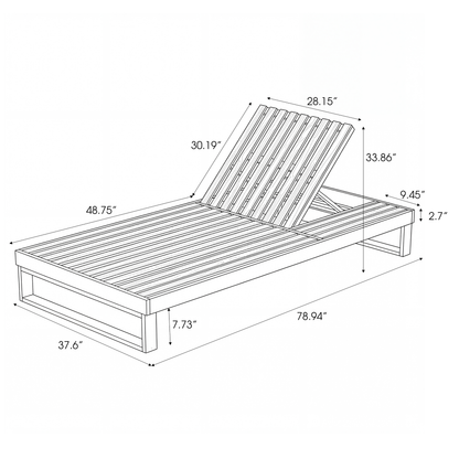 Black Acacia Wood Chaise Lounge with 4-Inch Cream 2-FoldCushion Set, 4-Position Adjustable Outdoor Patio Lounger with Flat Side Surface, for Poolside- Matching dark grey version available image 3